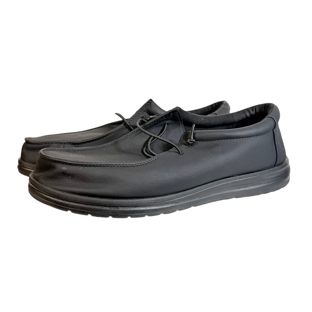 Hey Dude Wally Work Wide Triple Black Loafers Mens 10 EE Slip resistant outsole